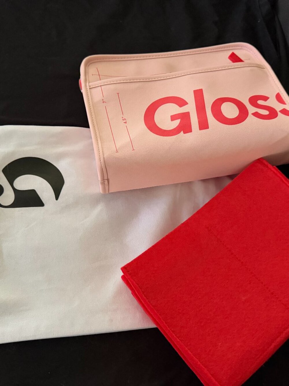 NO STAINS! Glossier Pink LG Makeup Beauty Bag w/ Red Insert Organizer +Dust Bag